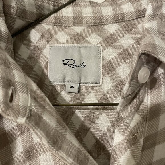 Rails Button Down Women's Size X-Small, White and Tan Plaid - Picture 2 of 3